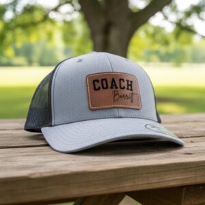 Personalized Leather Patch Trucker Hat - Coach Gift