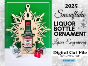 Snowflake Laser Cut Ornament SVG – Mini Liquor Bottle Holder Digital File – Shooter Nip Christmas Laser File SVG PNG DXf